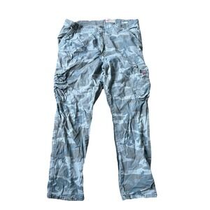 Wrangler Pants Mens 38x32 Green Cargo Loose Straight Regular Taper Military Camo